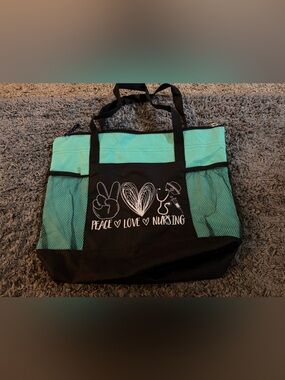 Unbranded Peace Love Nursing Black & Aqua Tote Bag